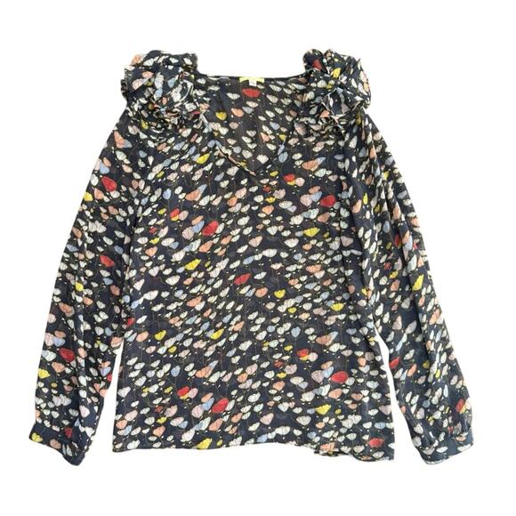 Gianni Bini Women's Black Floral Print Sheer Long-Sleeve Blouse Top Size Medium - Picture 1 of 4